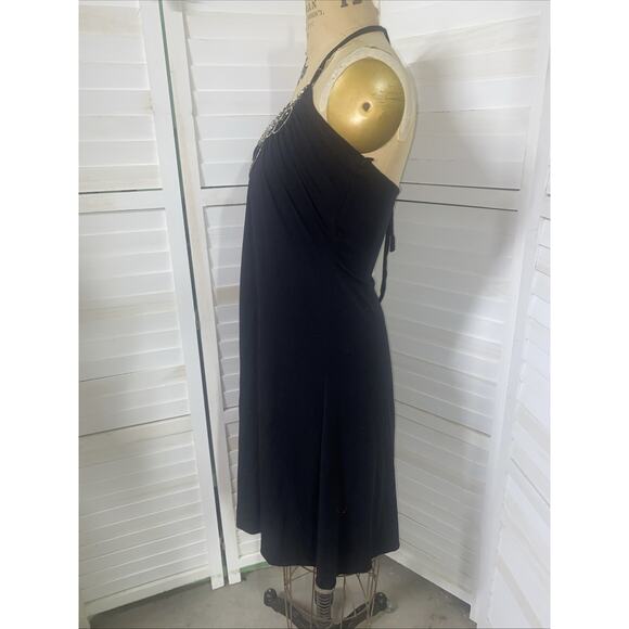 y2k Baby Phat Halter Mini Black Short Dress Backless Silver Chainmail Sz Medium - Picture 7 of 9